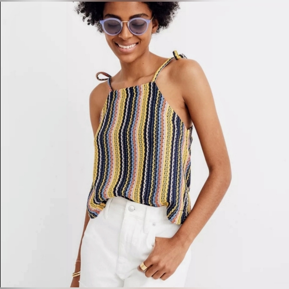 Madewell Texture & Thread Rainbow Crochet Tie Shoulder Boho Top